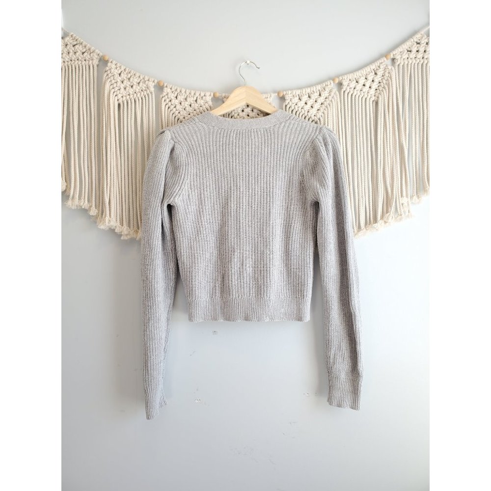 Aerie Gray Puff Sleeve Cropped Cardigan XS - Picture 4 of 6